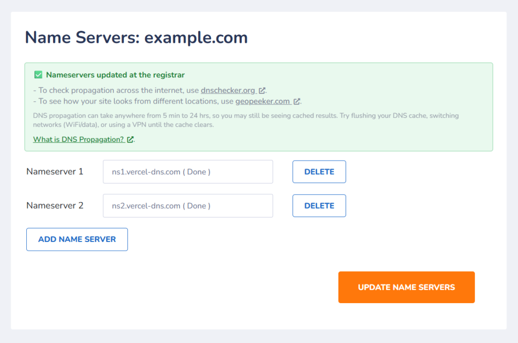 Checking a domain's nameservers with an online DNS lookup tool