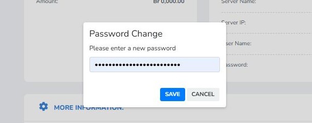 The Password Change dialog in the Yegara dashboard with Save and Cancel buttons