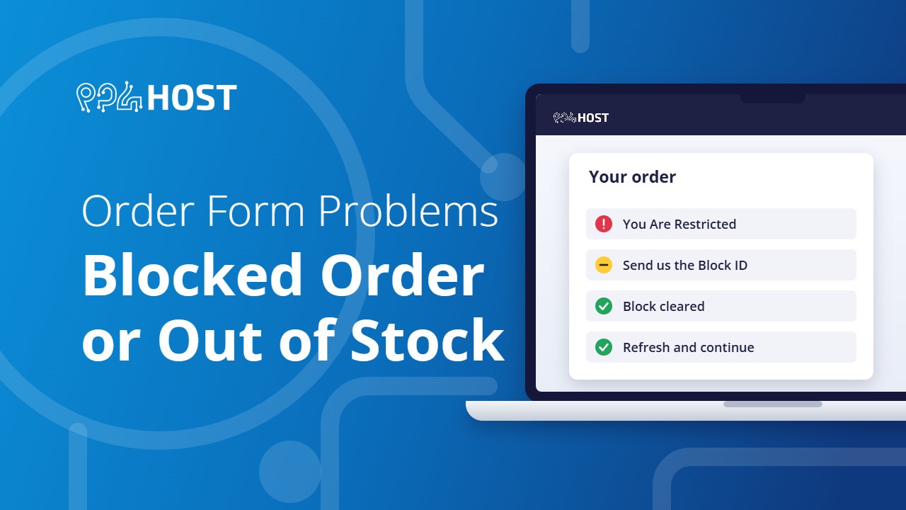 Order form problems: blocked order, email already in use, out of stock