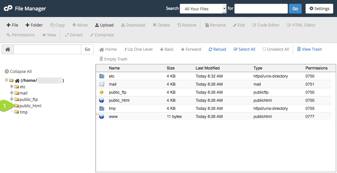 The public_html folder in the File Manager navigation